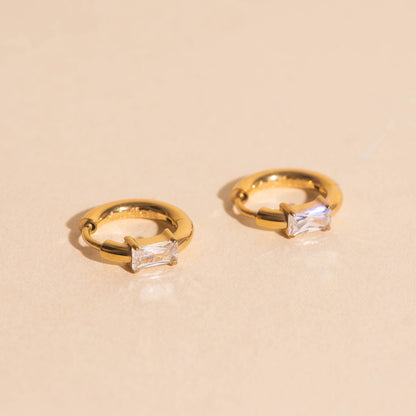 Titanium Baguette Crystal Rounded Huggie Hoop Earrings - FeatherTUFF™