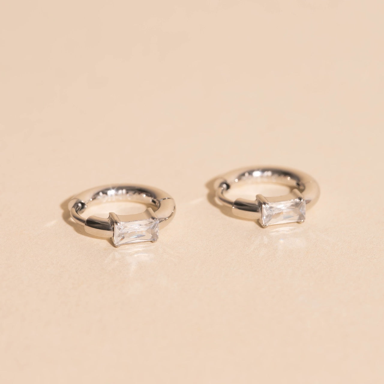 Titanium Baguette Crystal Rounded Huggie Hoop Earrings - FeatherTUFF™