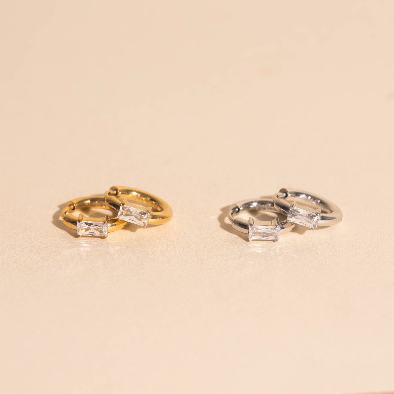 Titanium Baguette Crystal Rounded Huggie Hoop Earrings - FeatherTUFF™
