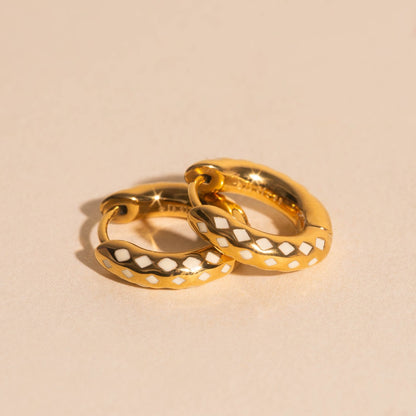 Diamond Lattice Chunky Rounded Huggie Hoop Earrings