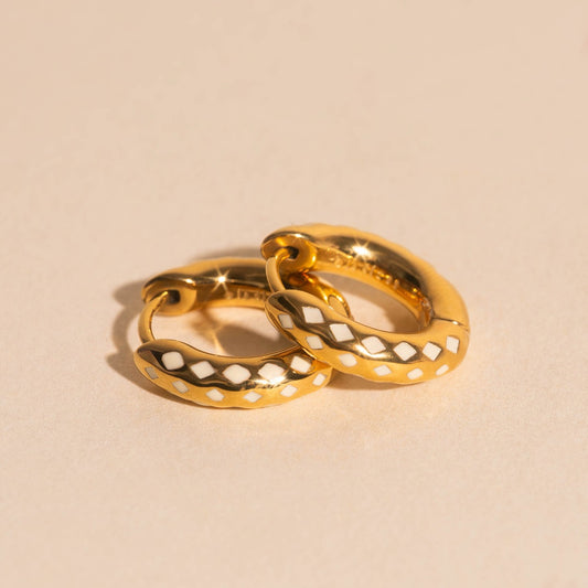 Diamond Lattice Chunky Rounded Huggie Hoop Earrings