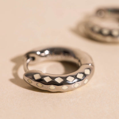 Diamond Lattice Chunky Rounded Huggie Hoop Earrings