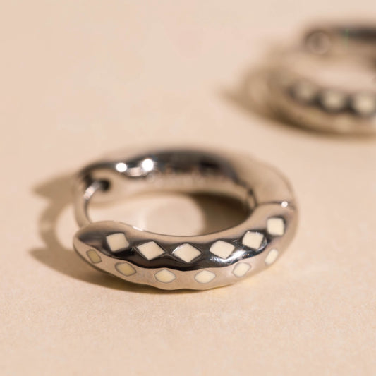 Diamond Lattice Chunky Rounded Huggie Hoop Earrings