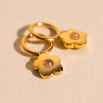 Gem Flower Chunky Huggie Hoop Charms