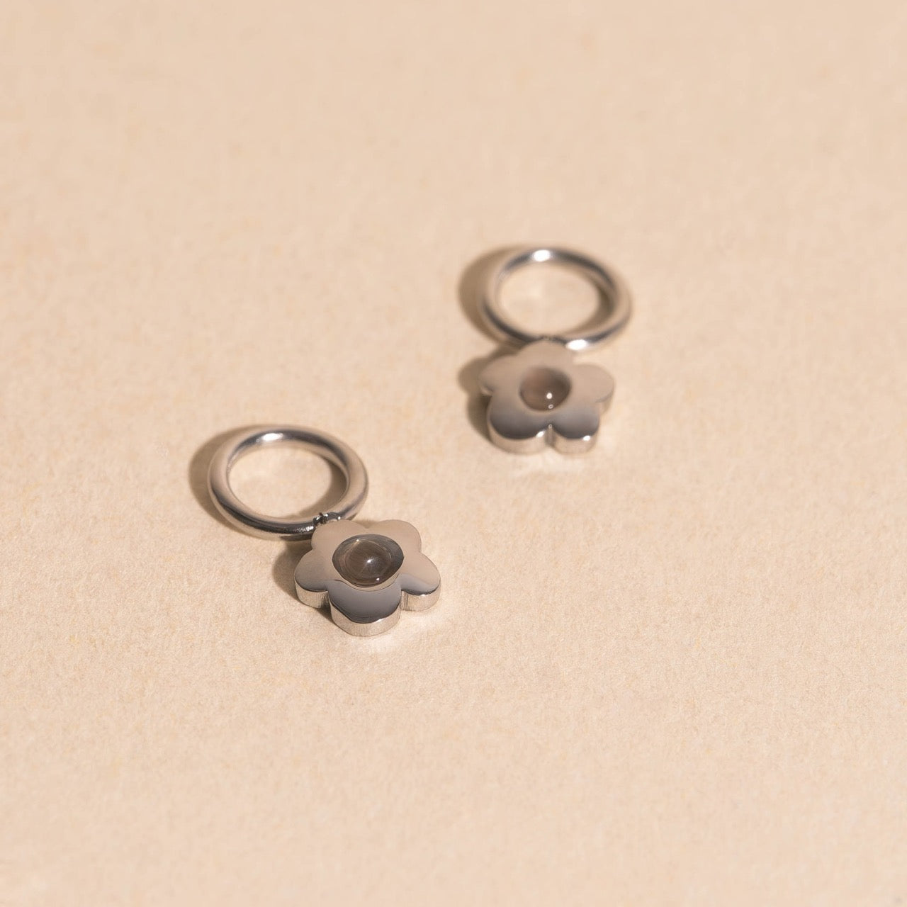Gem Flower Chunky Huggie Hoop Charms