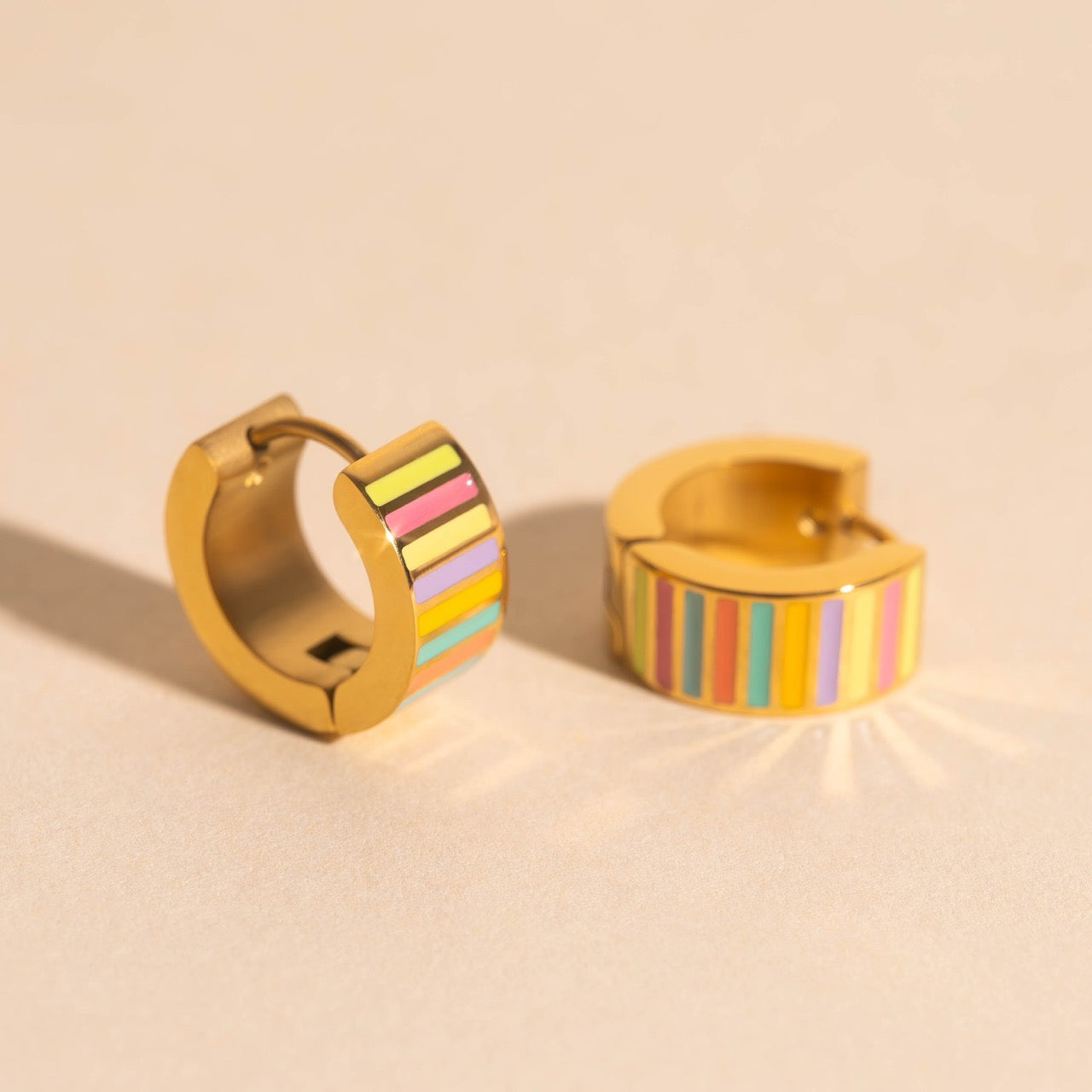 Spring Striped Super Chunky Huggie Hoop Earrings