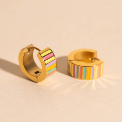 Spring Striped Super Chunky Huggie Hoop Earrings