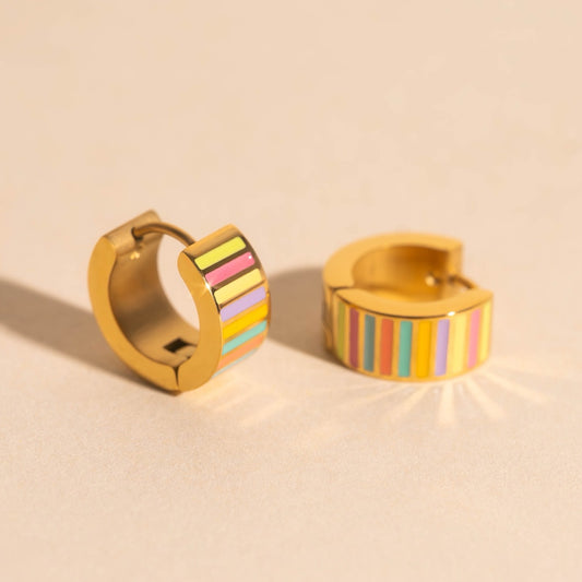 Spring Striped Super Chunky Huggie Hoop Earrings