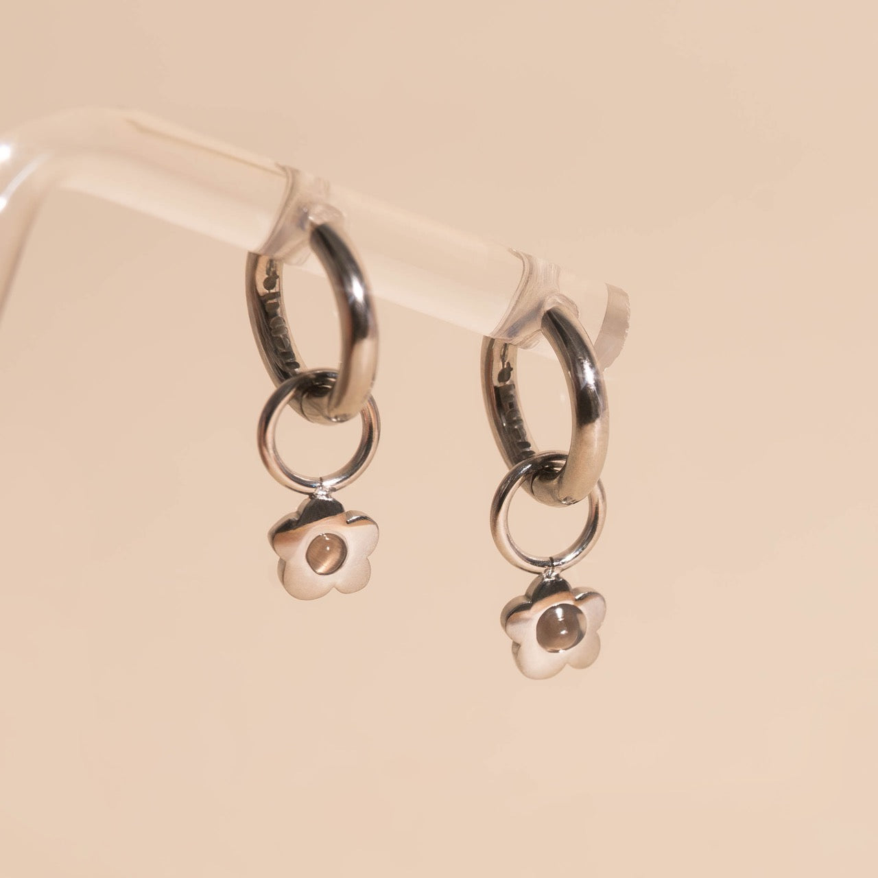 Gem Flower Chunky Huggie Hoop Charms