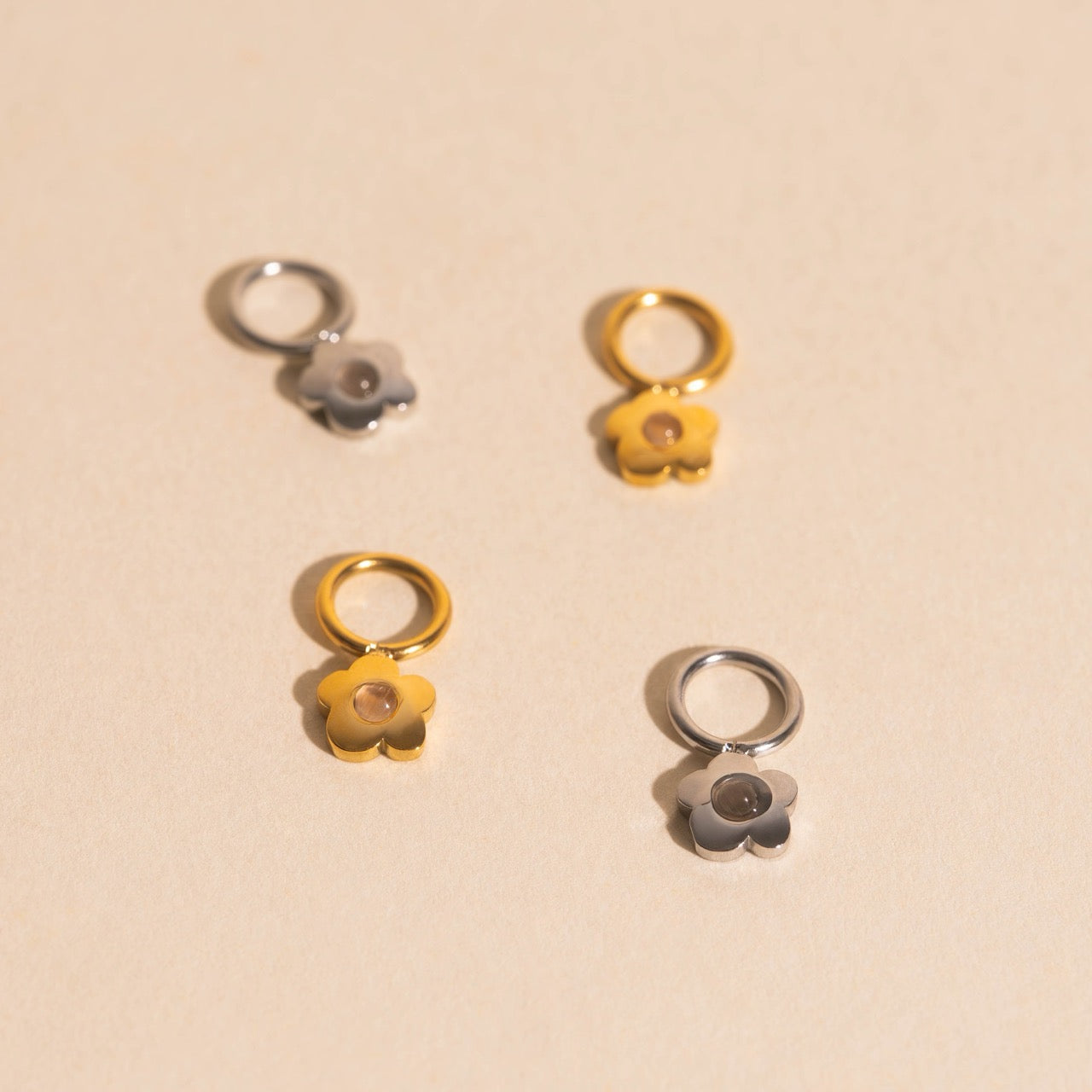 Gem Flower Chunky Huggie Hoop Charms