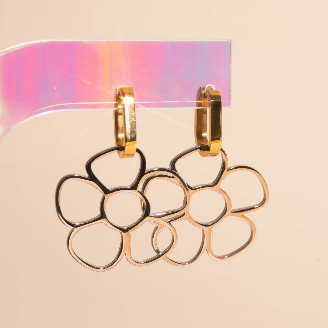 Jumbo Flower Chunky Huggie Hoop Charms