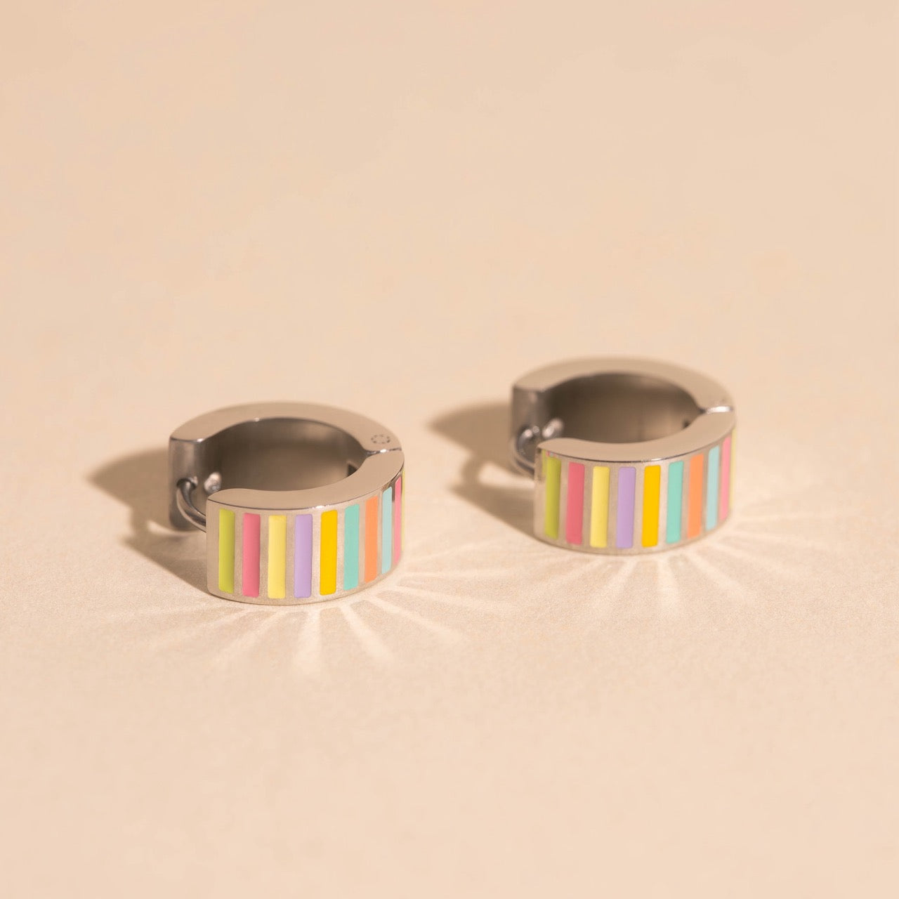 Spring Striped Super Chunky Huggie Hoop Earrings