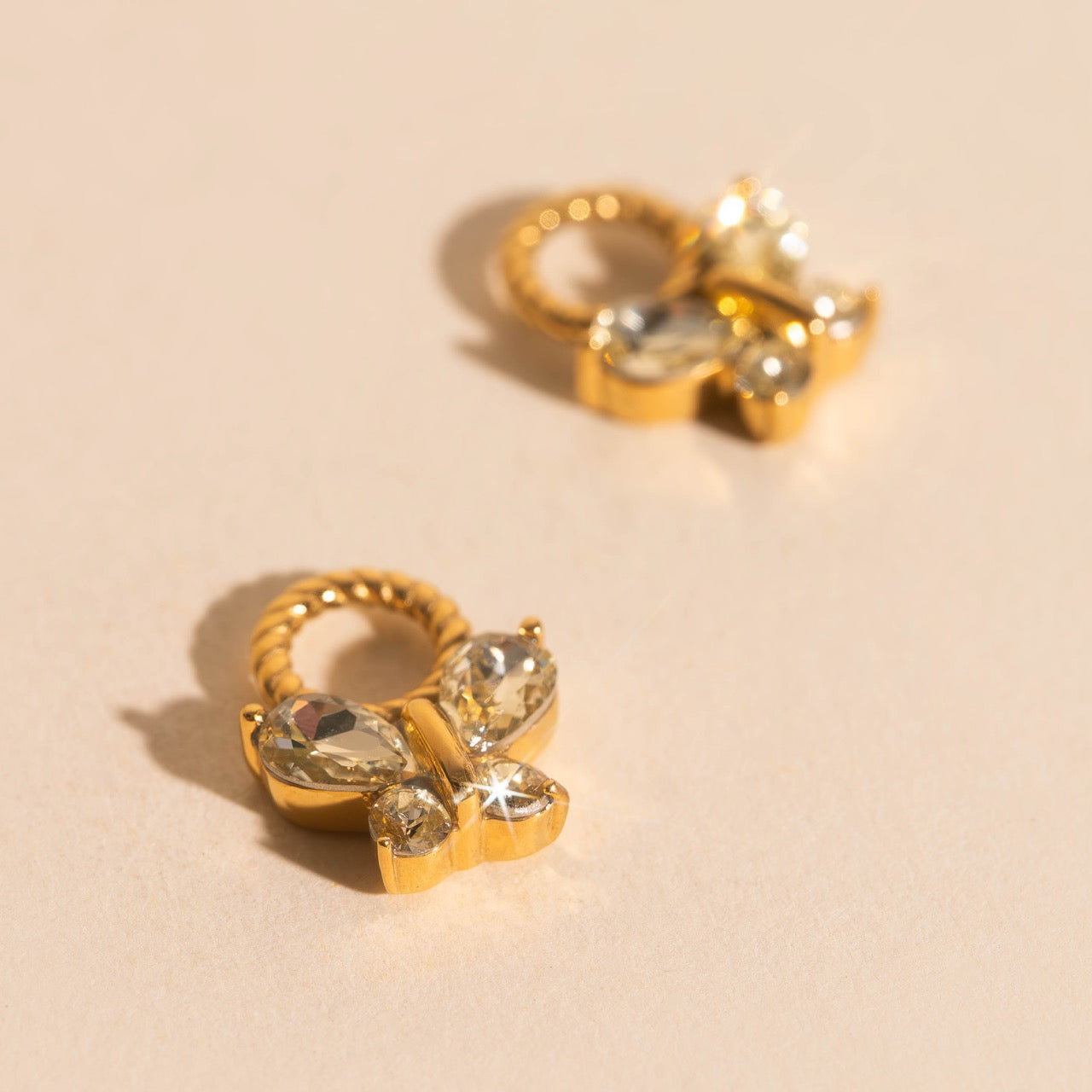 Crystal Butterfly Chunky Huggie Hoop Charms