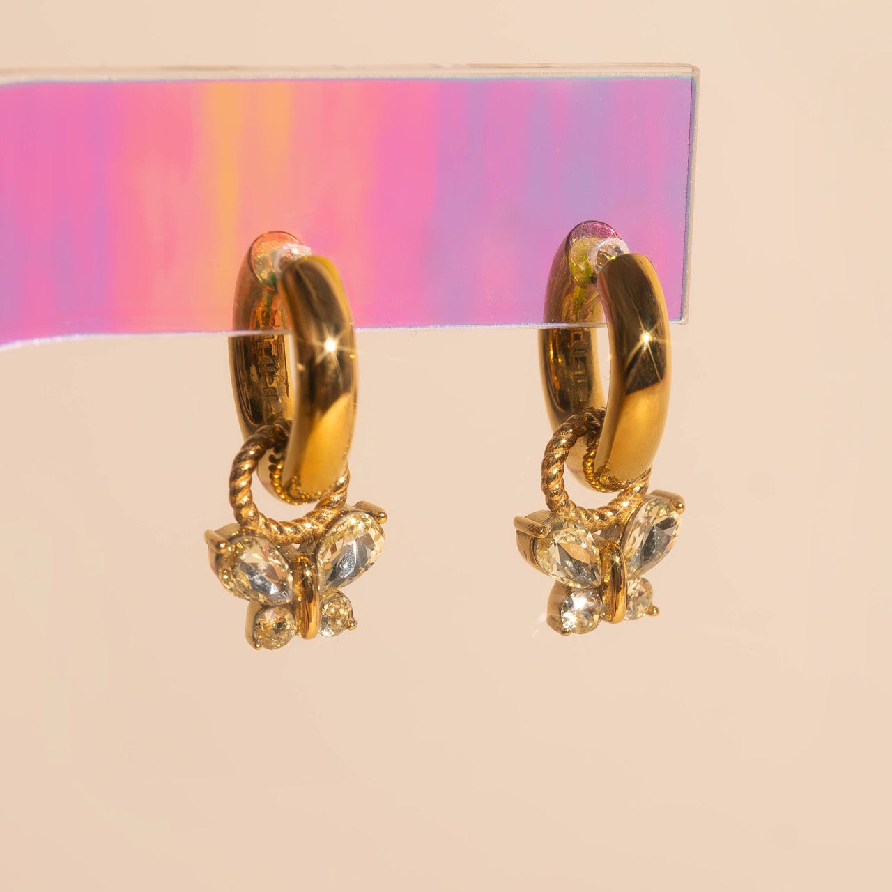 Crystal Butterfly Chunky Huggie Hoop Charms