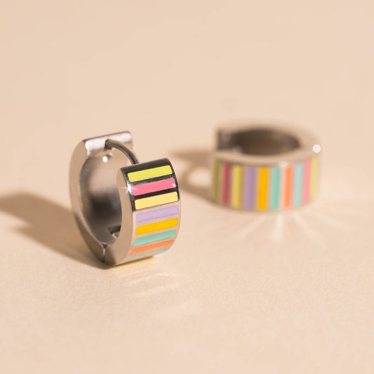 Spring Striped Super Chunky Huggie Hoop Earrings