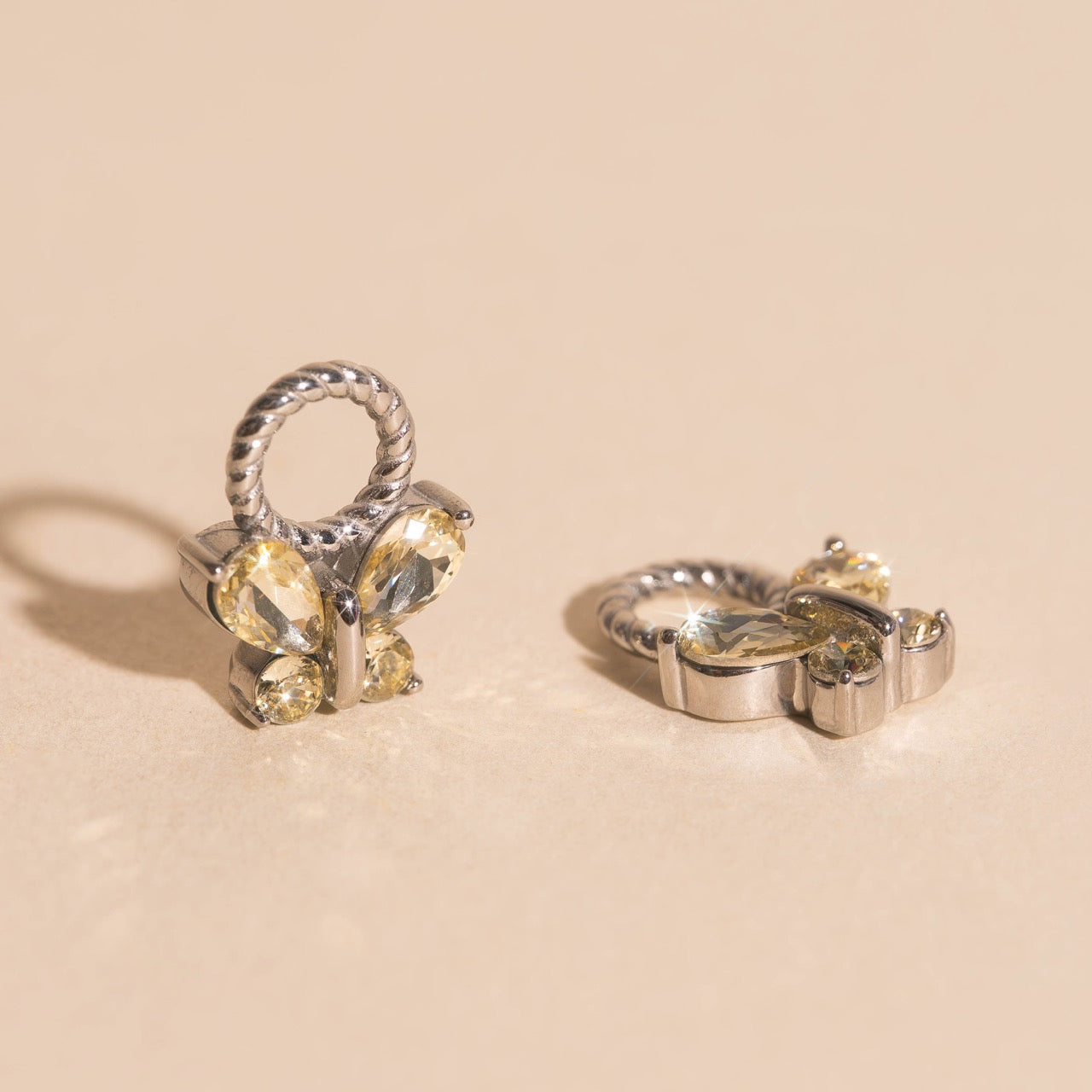 Crystal Butterfly Chunky Huggie Hoop Charms