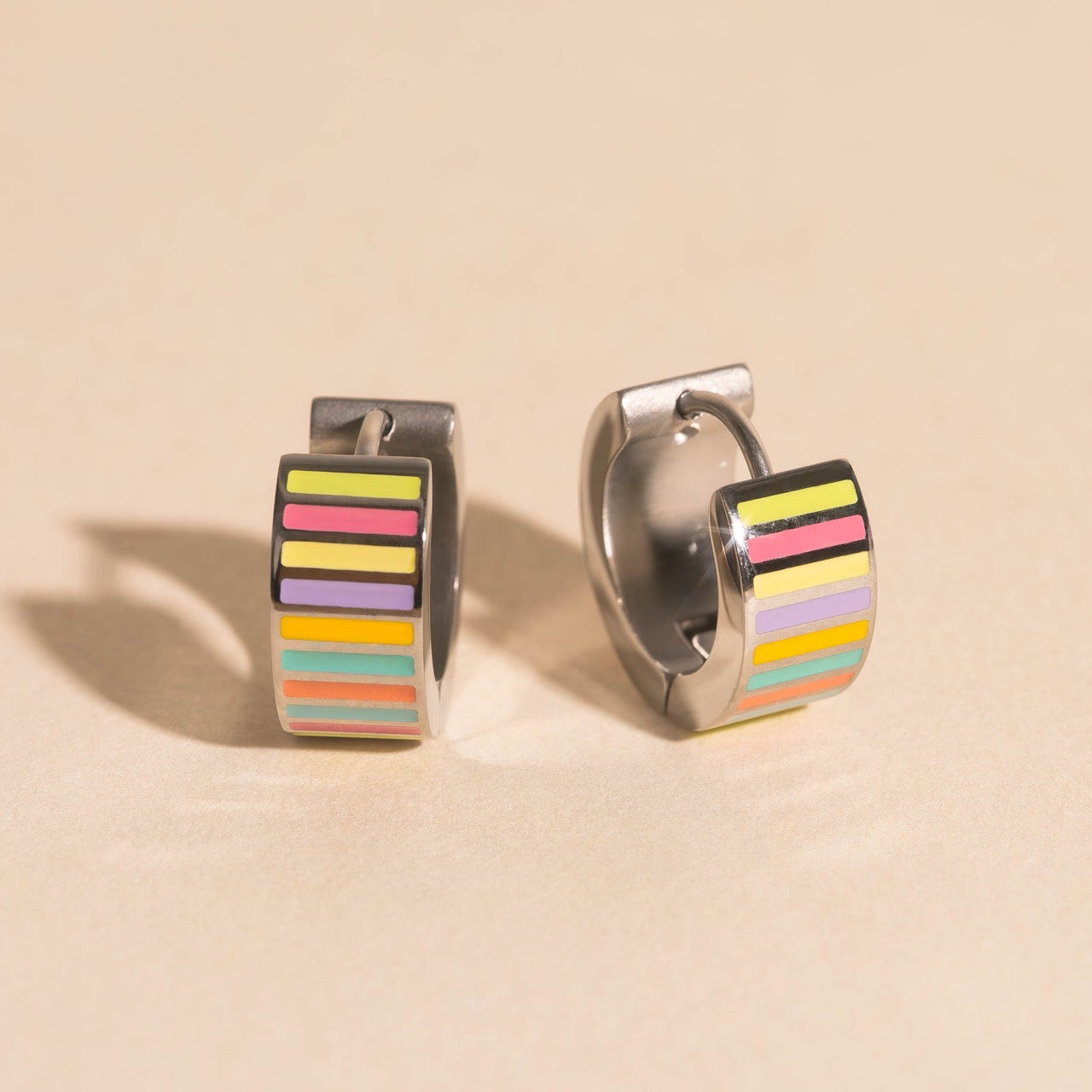 Spring Striped Super Chunky Huggie Hoop Earrings