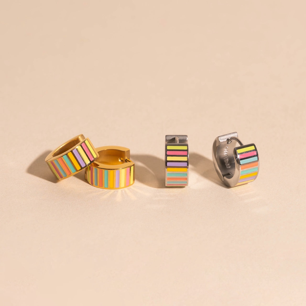 Spring Striped Super Chunky Huggie Hoop Earrings