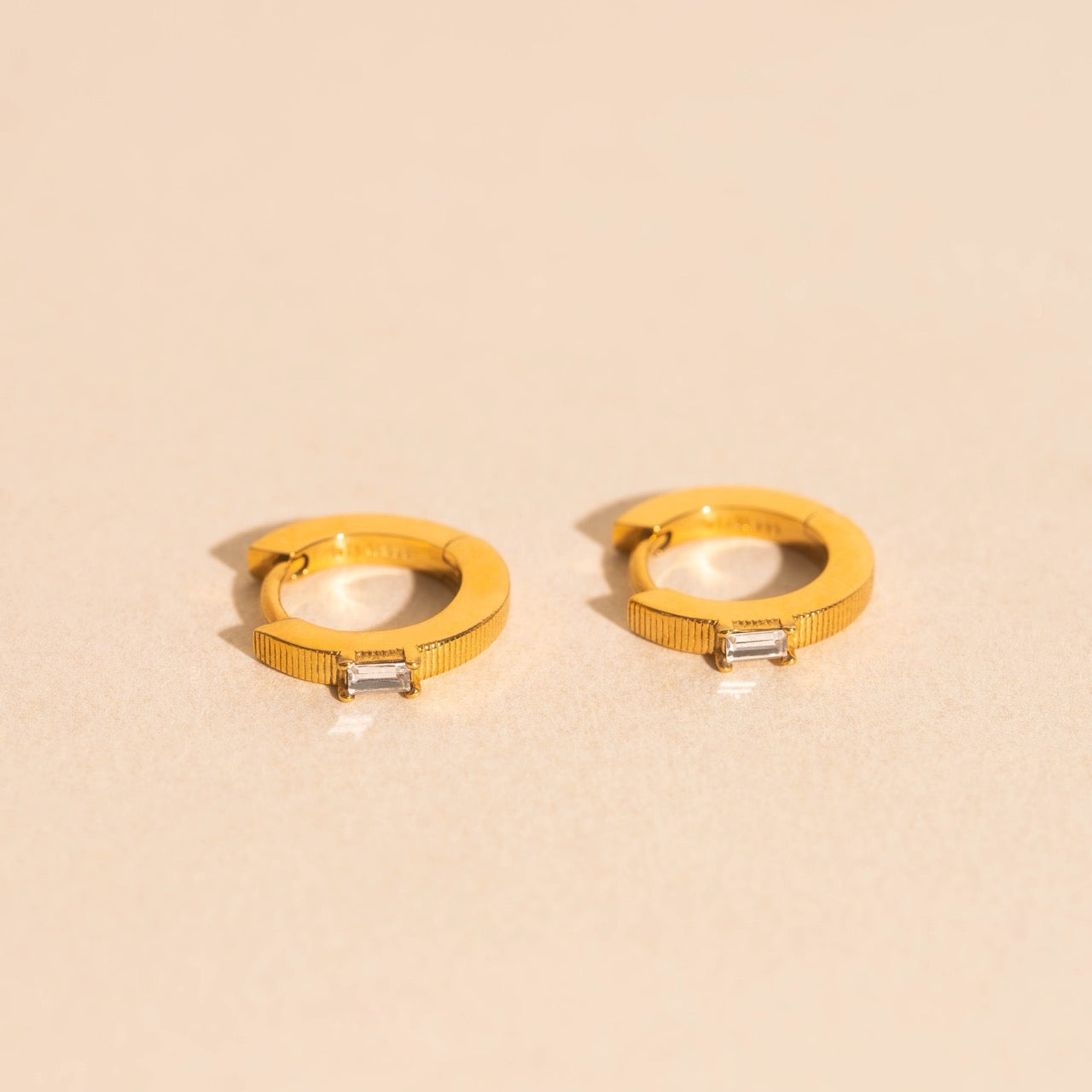 Baguette Textured Huggie Hoop Earrings