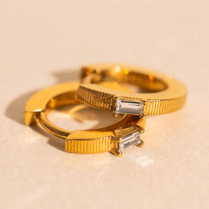 Baguette Textured Huggie Hoop Earrings