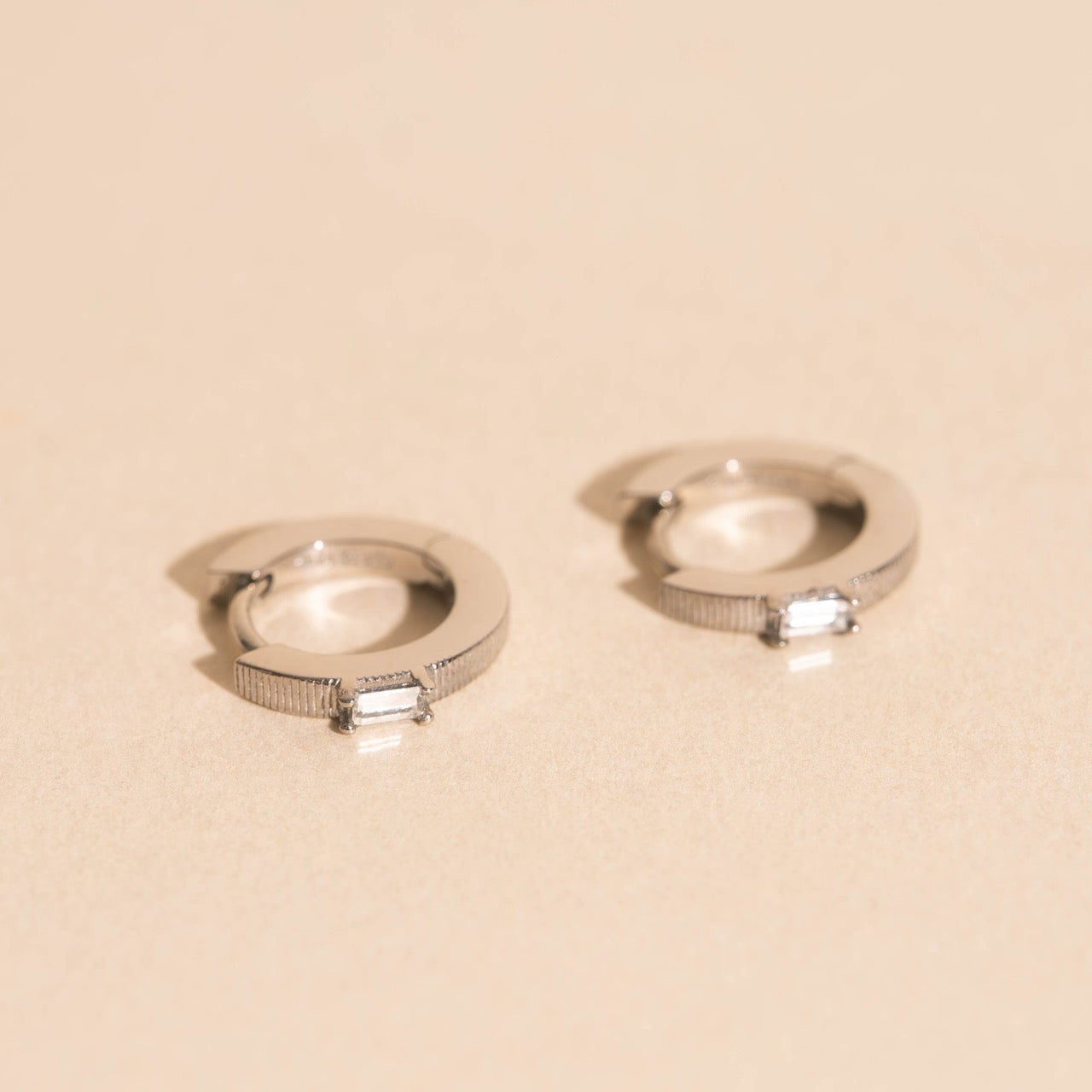 Baguette Textured Huggie Hoop Earrings
