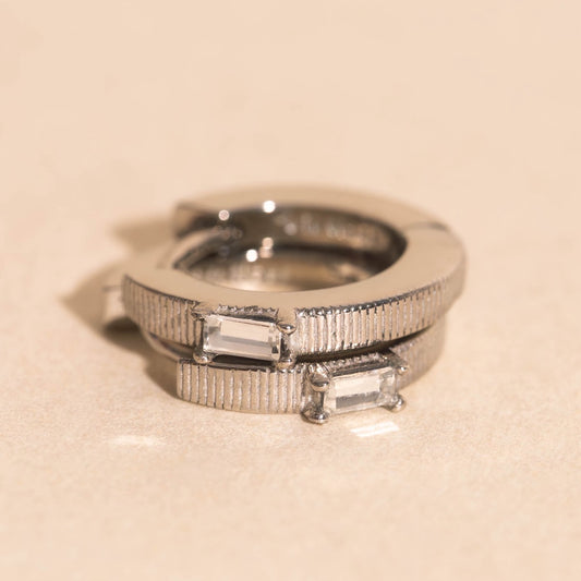 Baguette Textured Huggie Hoop Earrings
