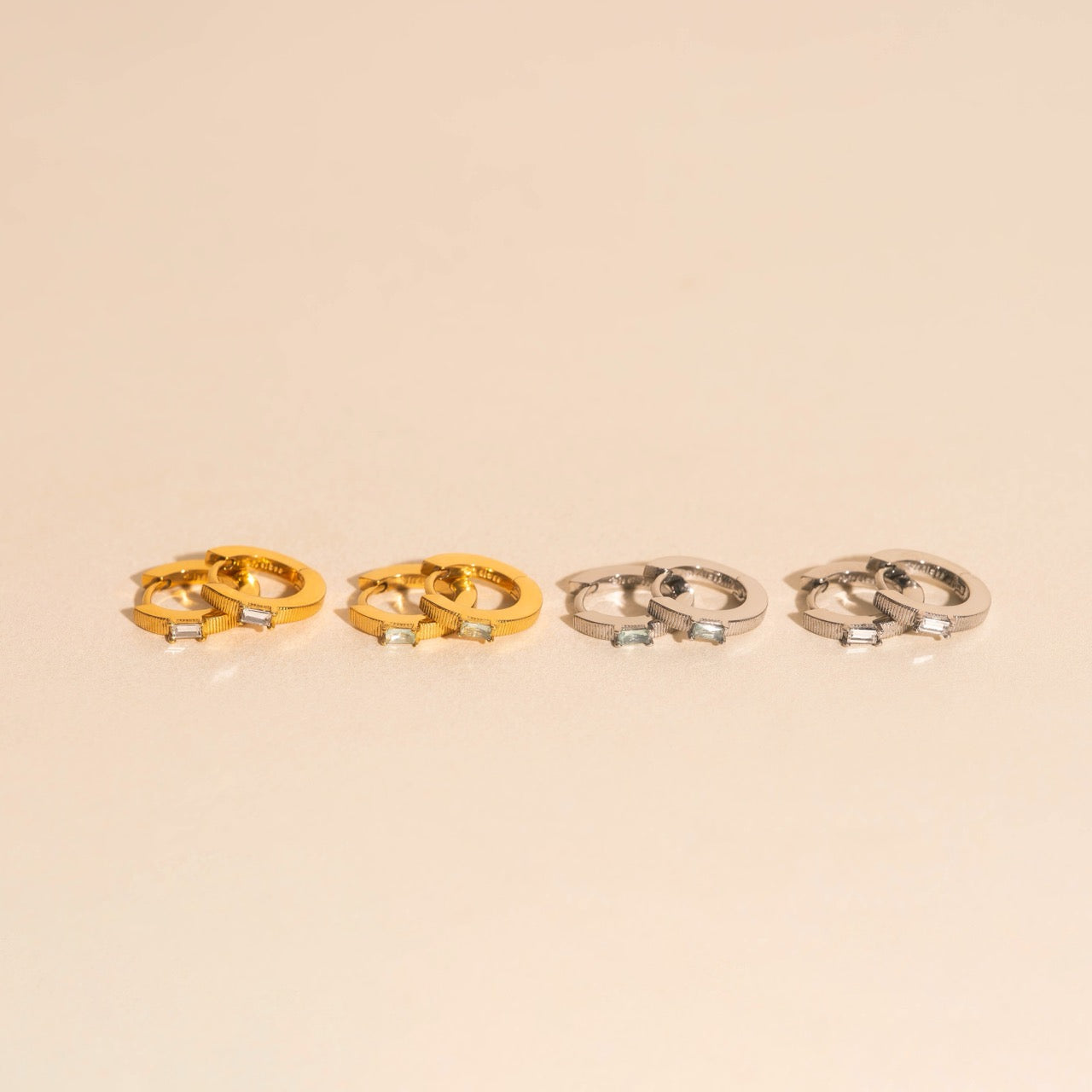 Baguette Textured Huggie Hoop Earrings