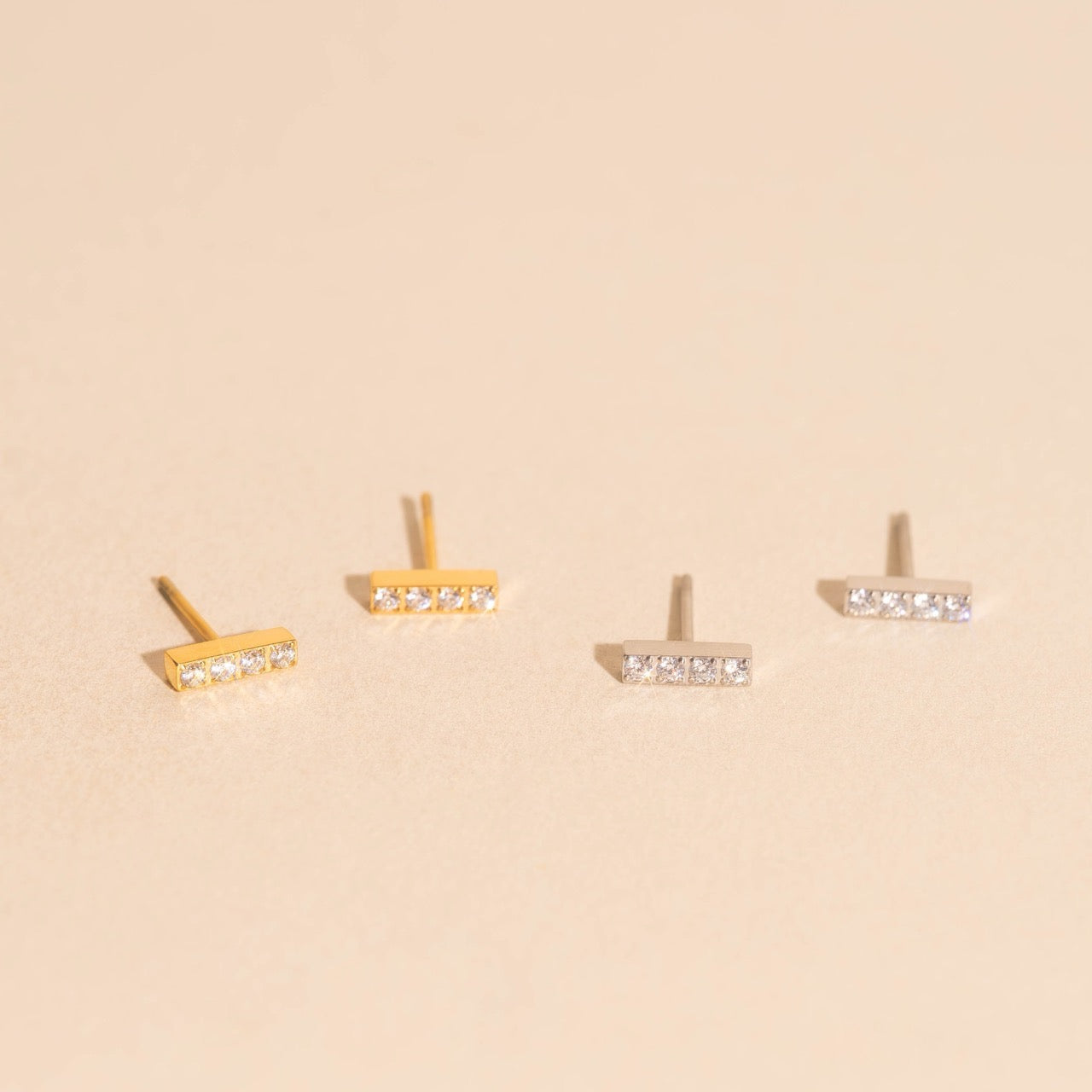 Crystal Quad Bar Stud Earrings