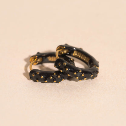 Black Speckled Chunky Rounded Huggie Hoop Earrings (OOPSIE)