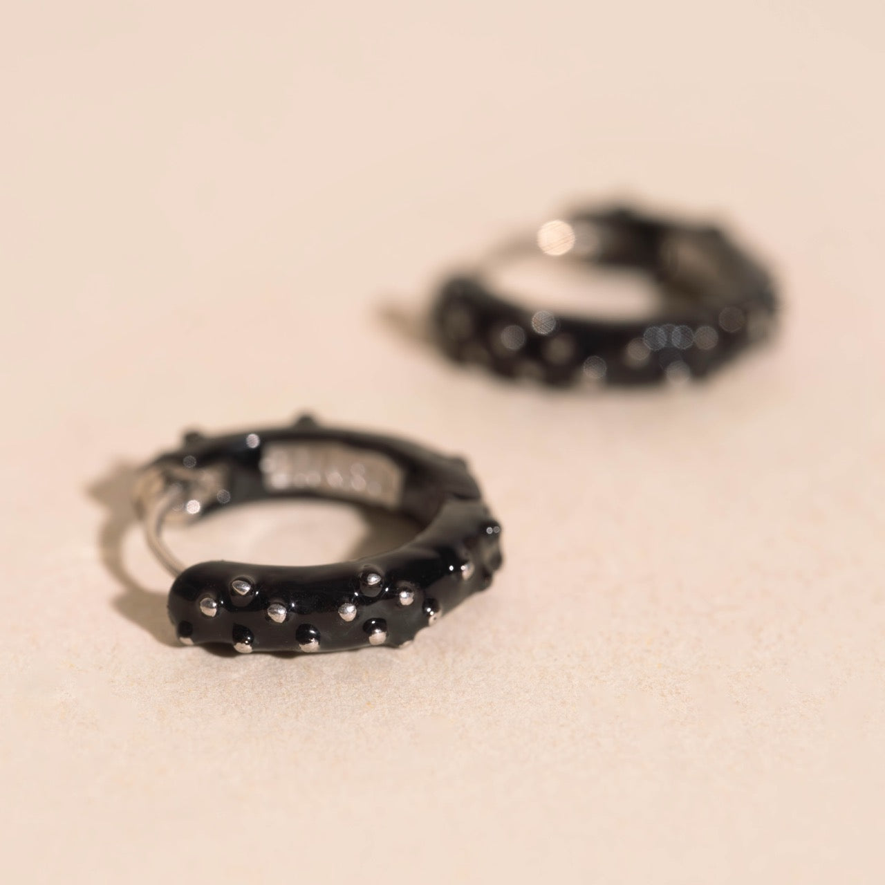 Black Speckled Chunky Rounded Huggie Hoop Earrings (OOPSIE)