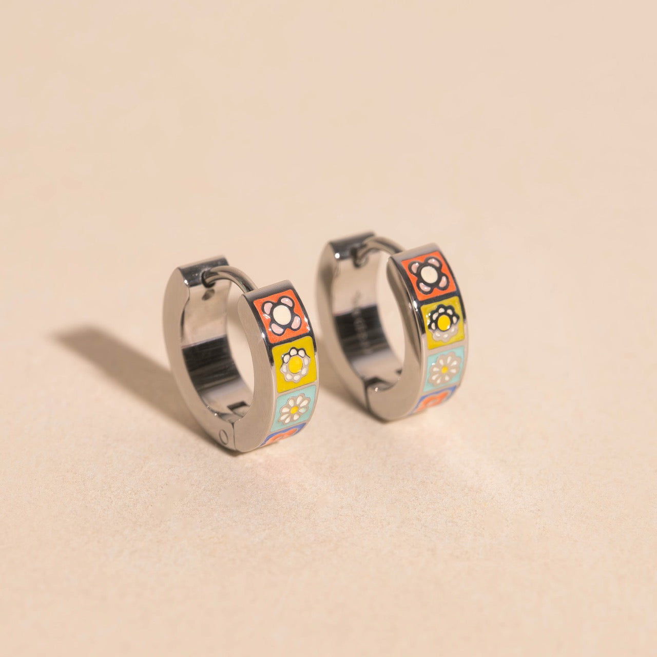 Quilted Flower Chunky Huggie Hoop Earrings