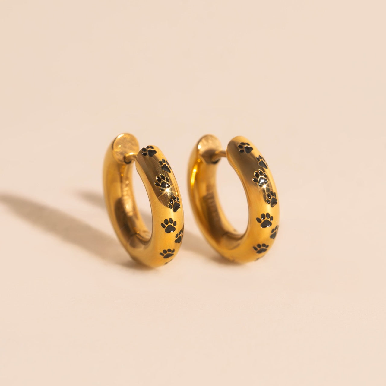 Paw Print Chunky Rounded Huggie Hoop Earrings