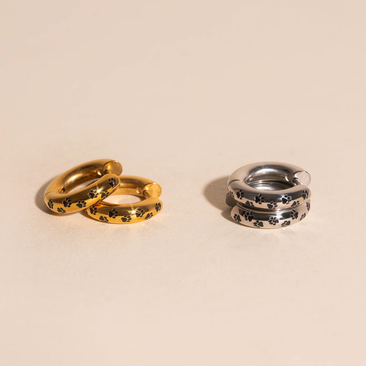Paw Print Chunky Rounded Huggie Hoop Earrings