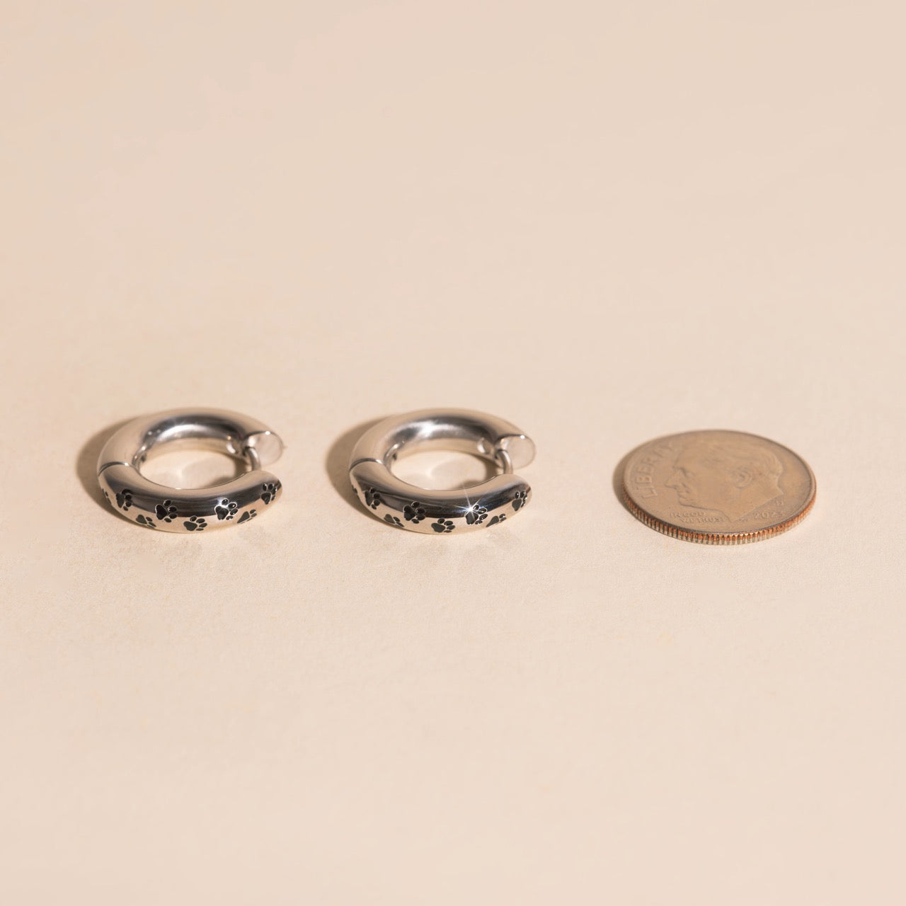 Paw Print Chunky Rounded Huggie Hoop Earrings