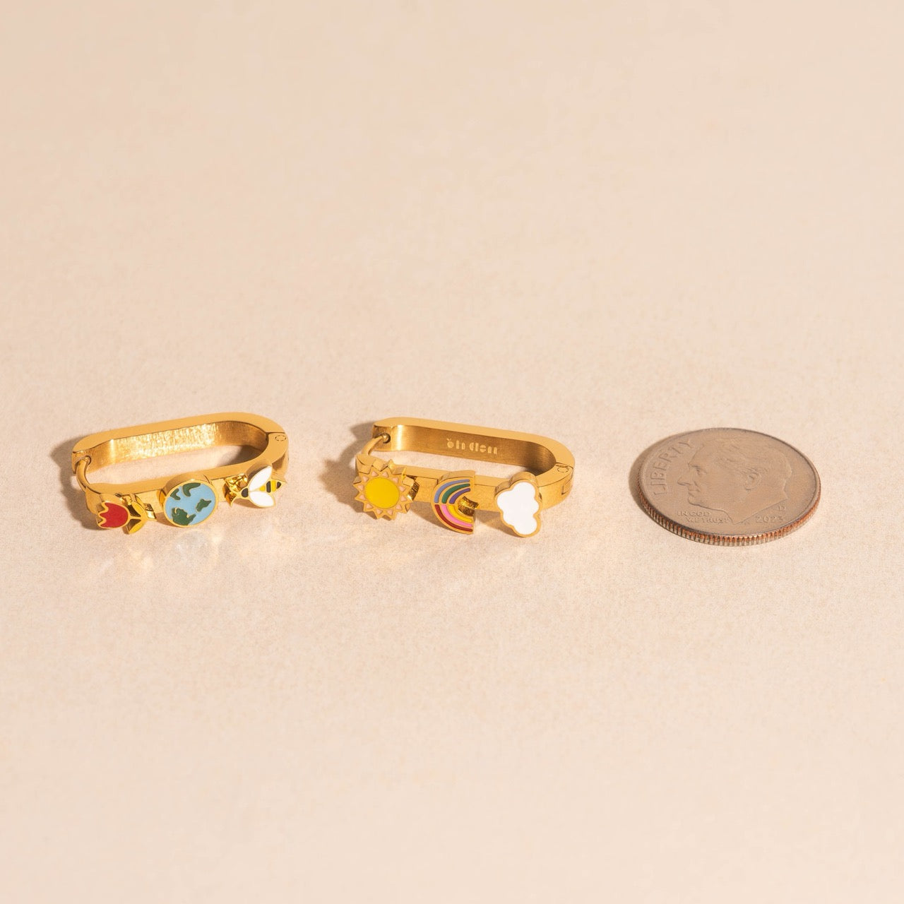 Mother Nature Oblong 3D Huggie Hoop Earrings