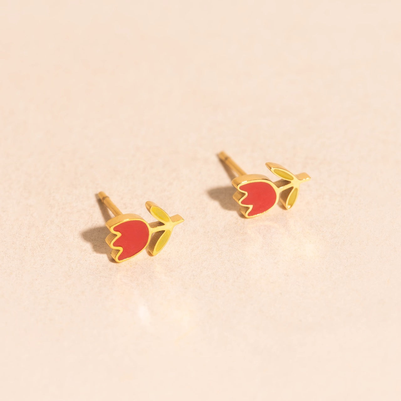 Red Tulip Stud Earrings