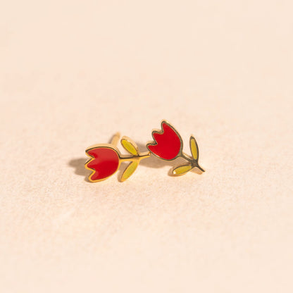 Red Tulip Stud Earrings