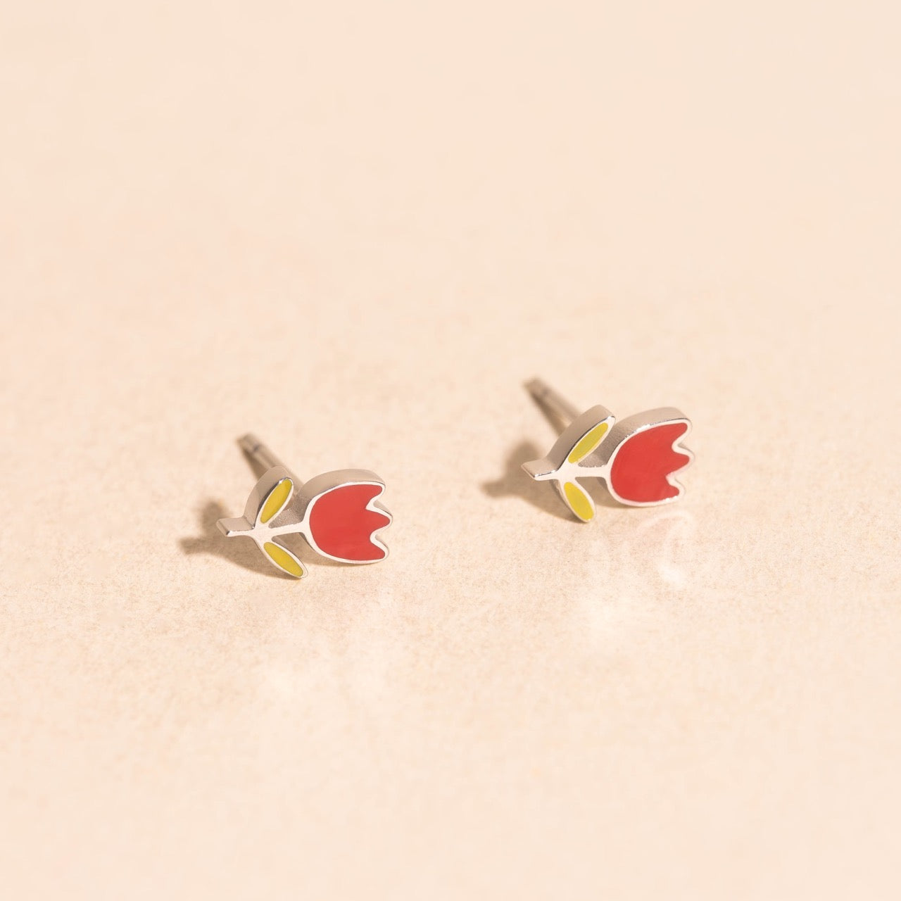 Red Tulip Stud Earrings