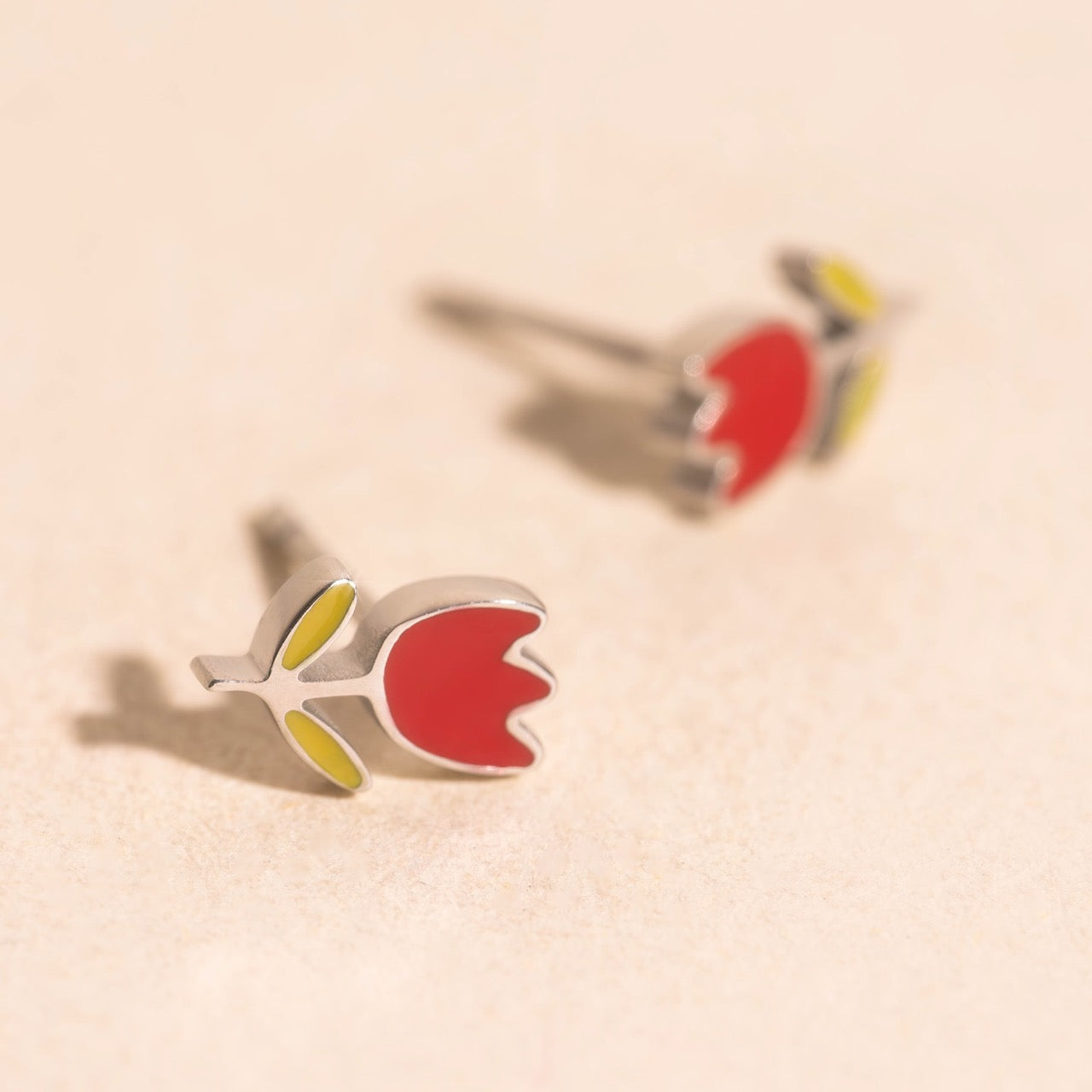 Red Tulip Stud Earrings