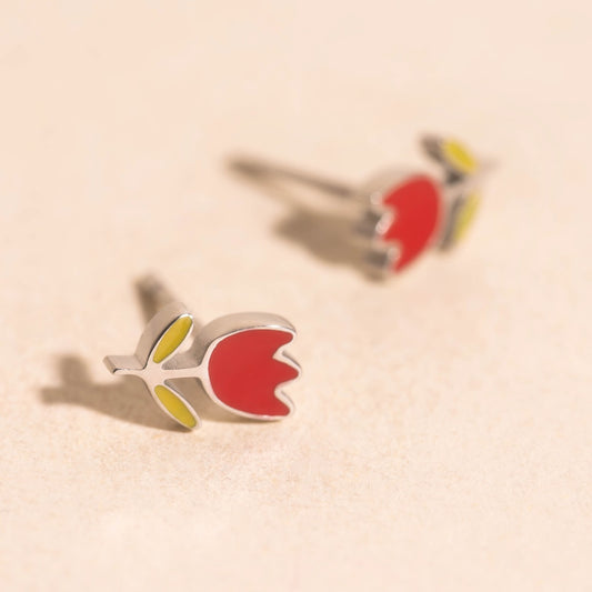 Red Tulip Stud Earrings