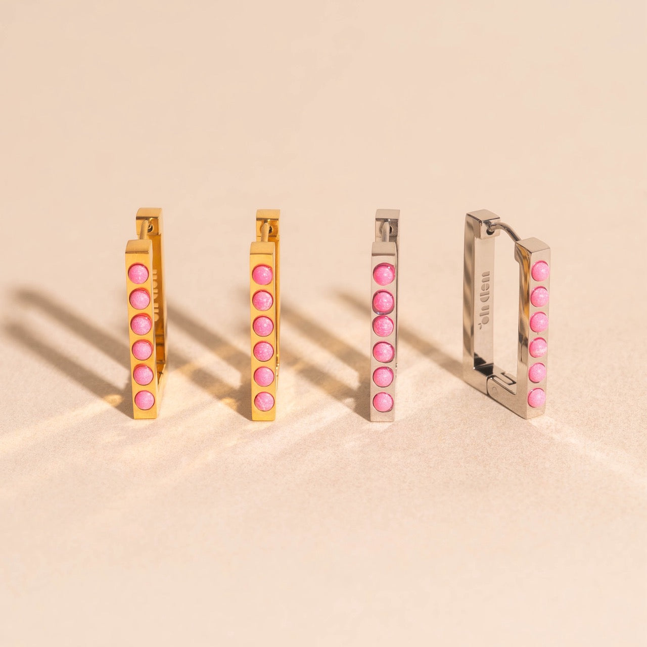 Rounded Stone Rectangle Huggie Hoop Earrings
