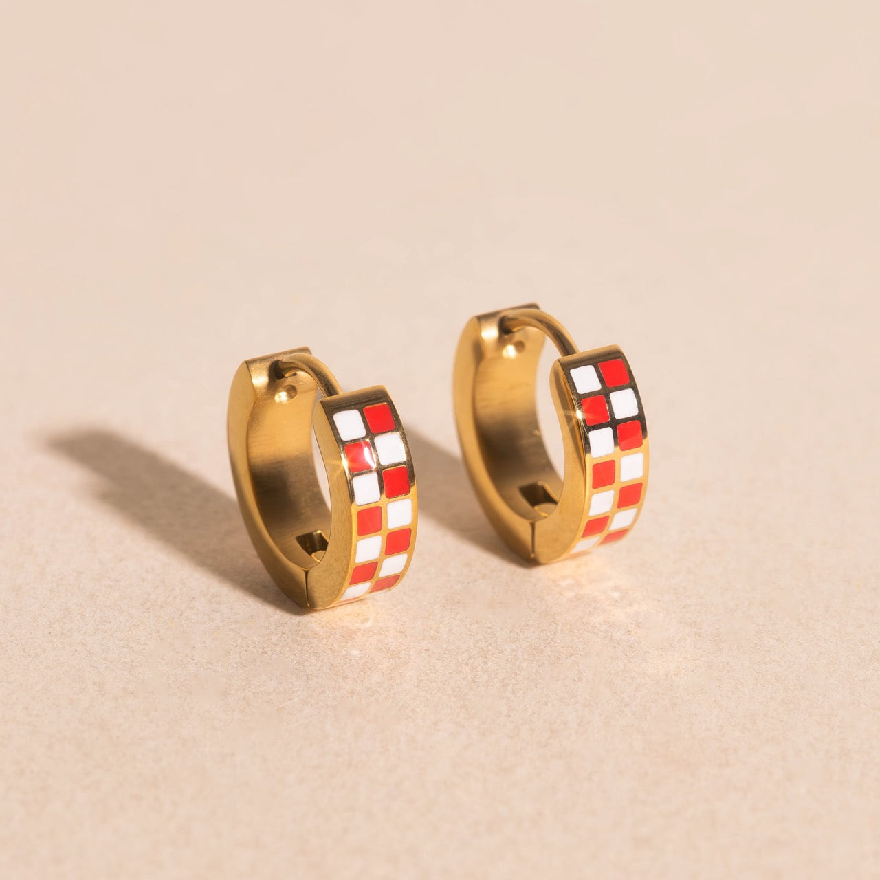 Checkered Chunky Huggie Hoop Earrings