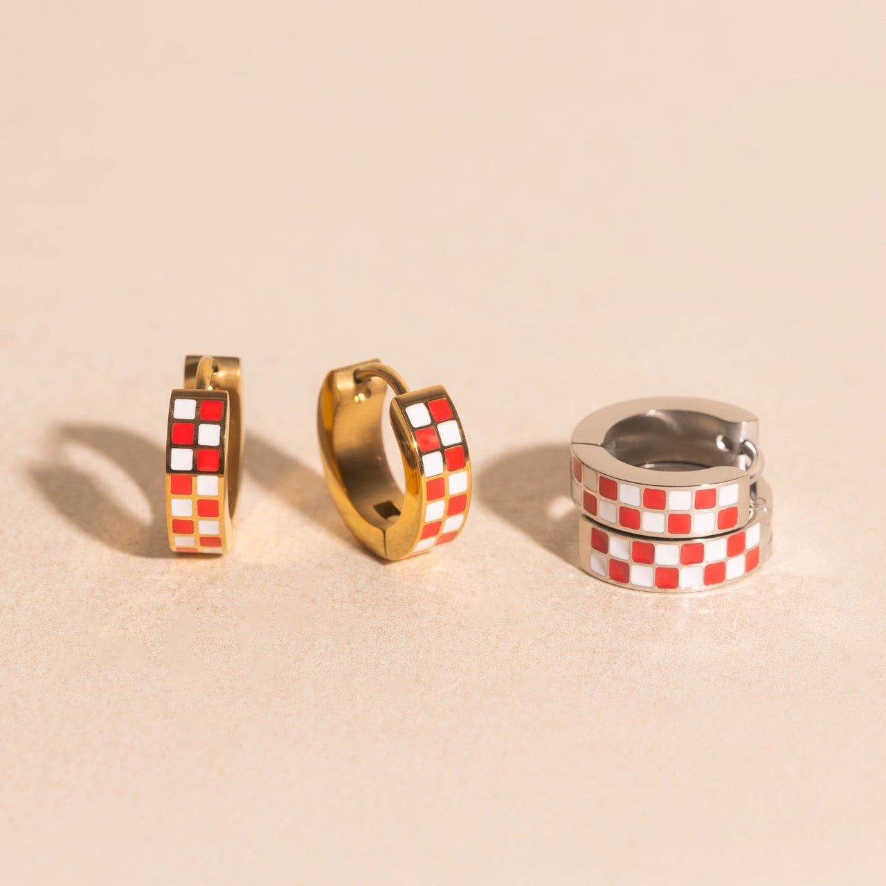Checkered Chunky Huggie Hoop Earrings