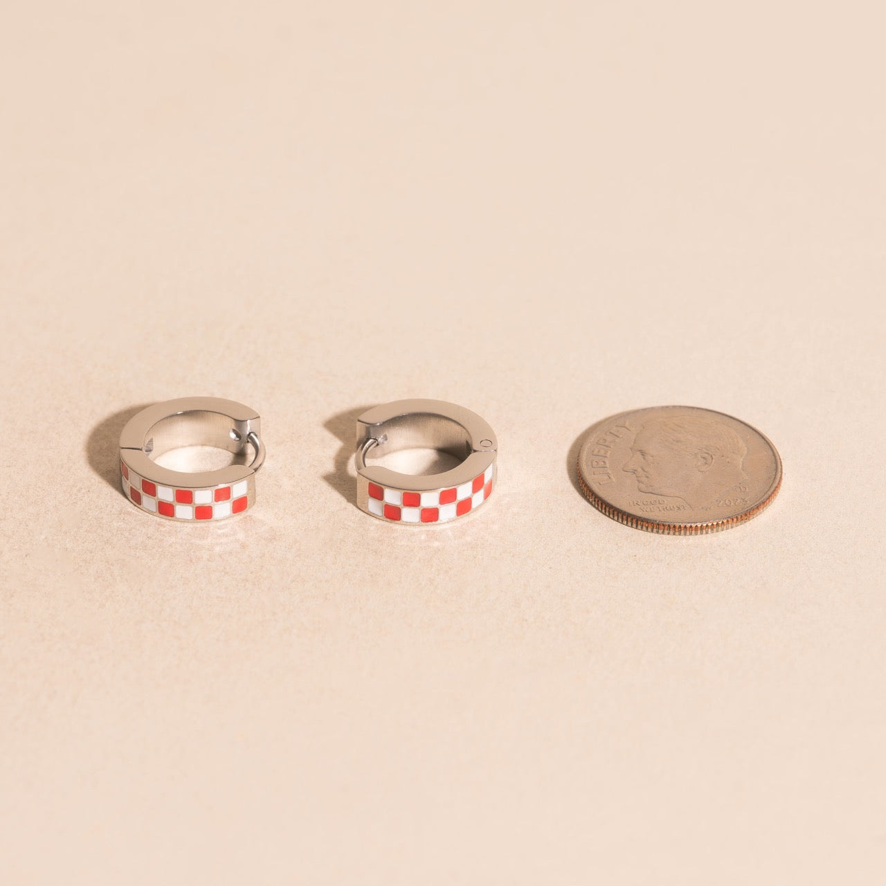 Checkered Chunky Huggie Hoop Earrings