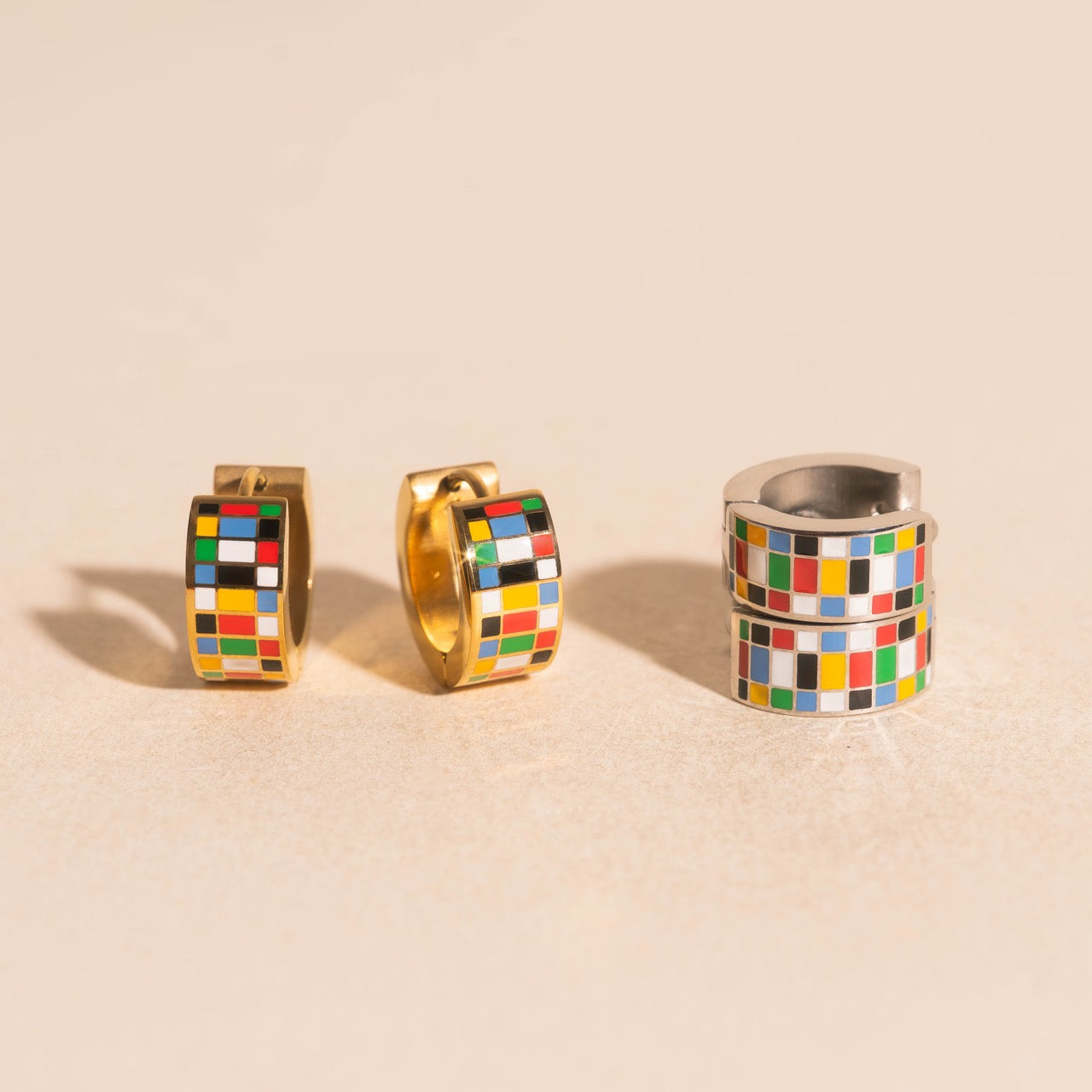 Global Goals Checkered Super Chunky Huggie Hoop Earrings