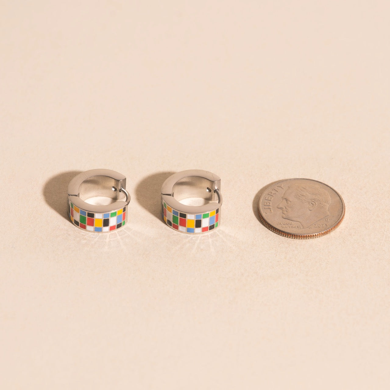 Global Goals Checkered Super Chunky Huggie Hoop Earrings