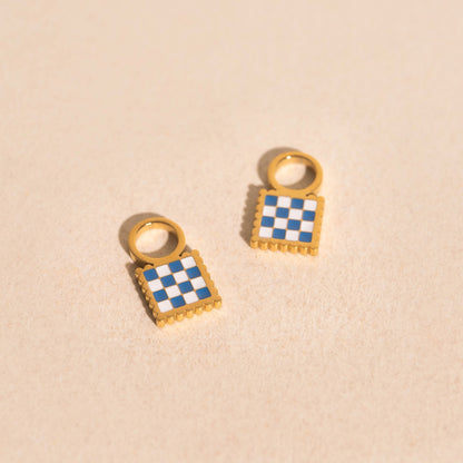 Checkered Chunky Huggie Hoop Charms