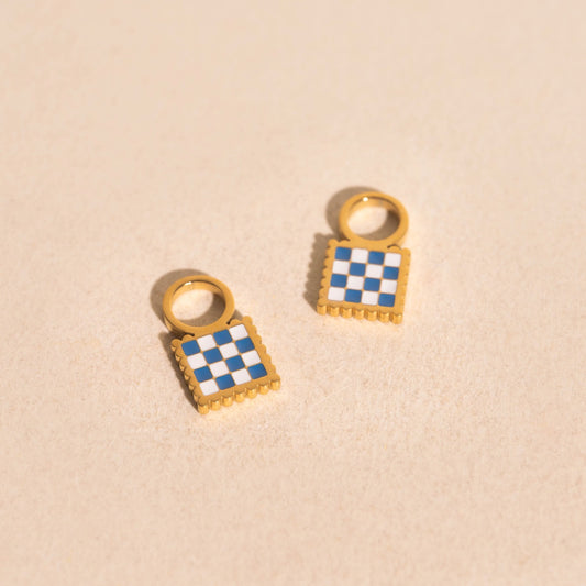 Checkered Chunky Huggie Hoop Charms
