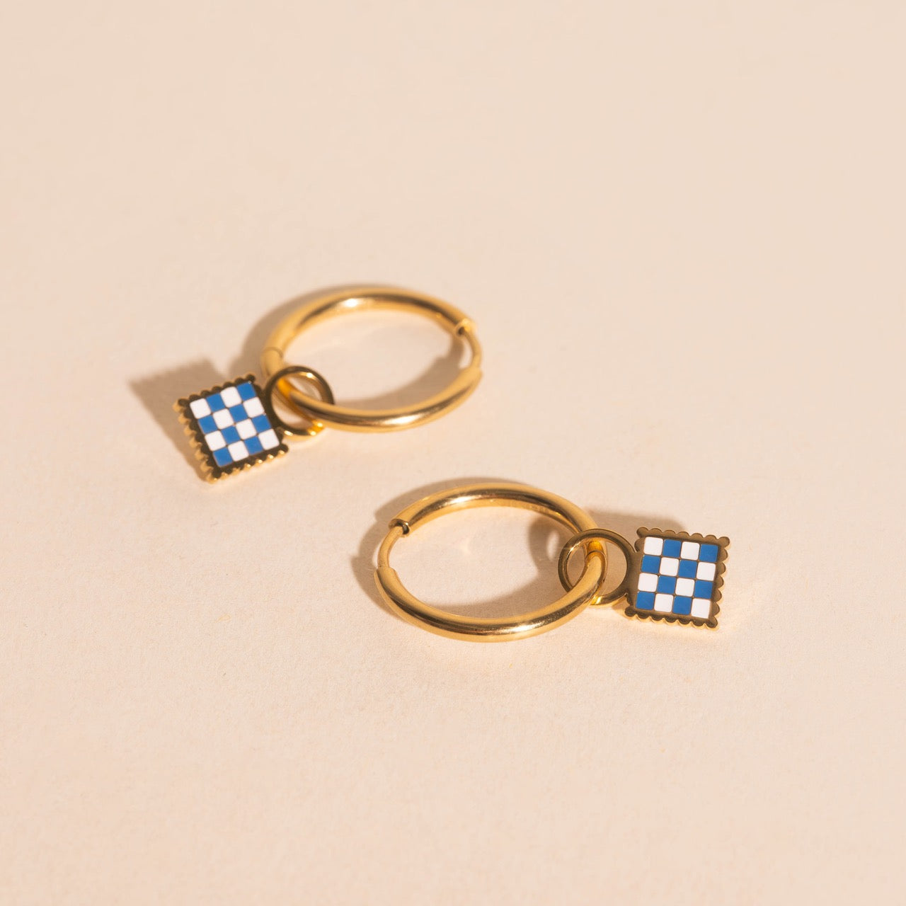 Checkered Chunky Huggie Hoop Charms