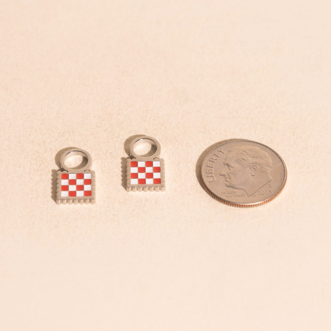 Checkered Chunky Huggie Hoop Charms